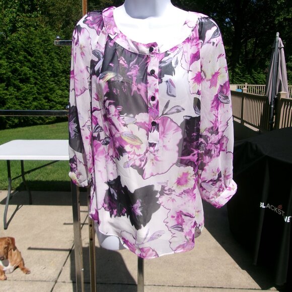 NWOT AB STUDIO PURPLE FLORAL 2 PC BLOUSE M - Picture 1 of 1